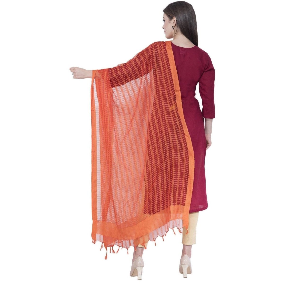 A R Silk Orange Color Regular Dupattas and Chunnis