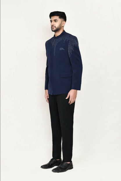 Joban Fashion Blue Colored Terry Rayon Fabric Prince Coat With Pant