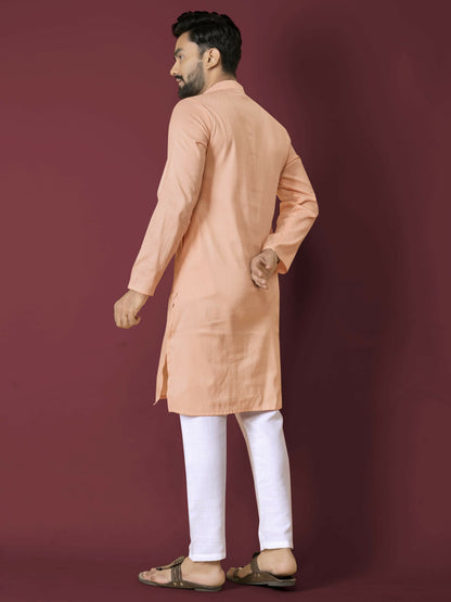 Anaita Orange Solid Soft Jacquard Silk Straight Kurta