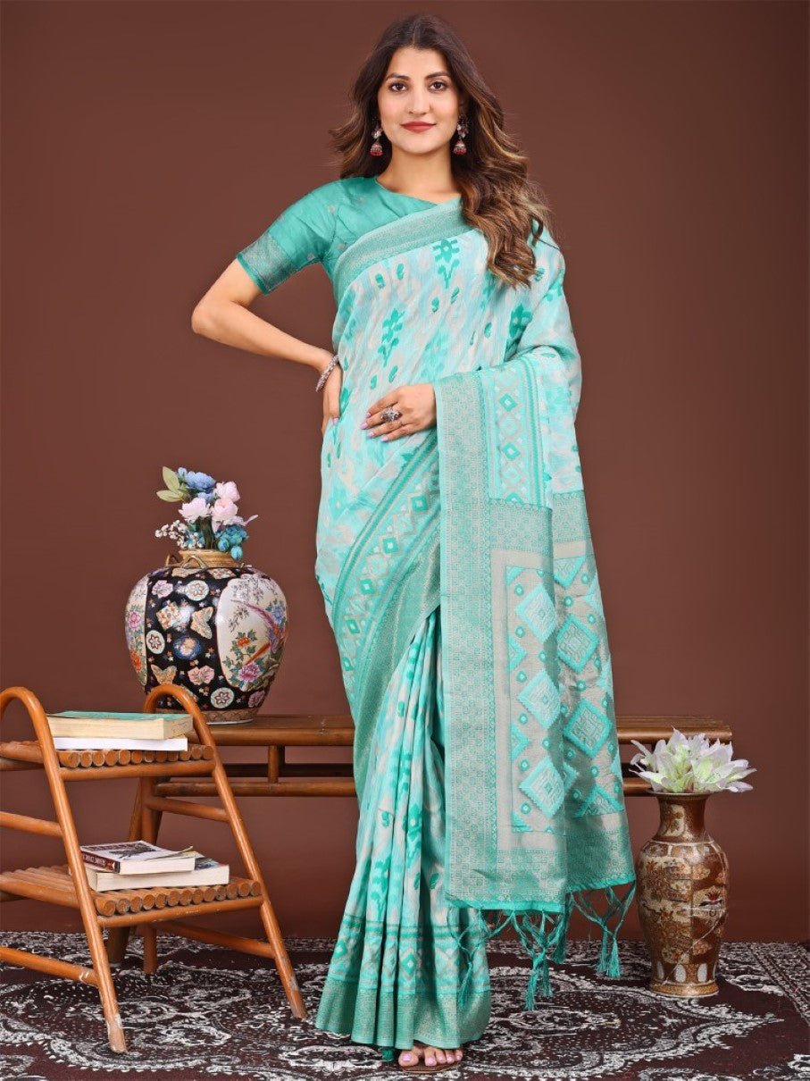 Anaita Sky Blue Banarasi Silk Saree With Blouse