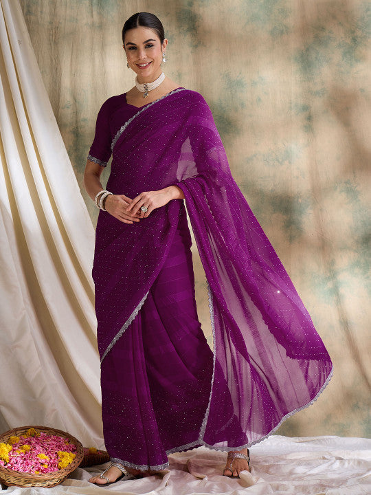 Sangria Embellished Saree With Blouse