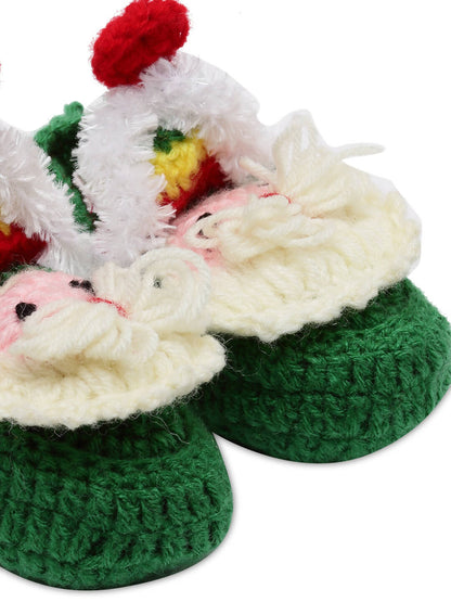 Chutput Kids Woollen Hand Knitted Cartoon Detailed Booties - Green
