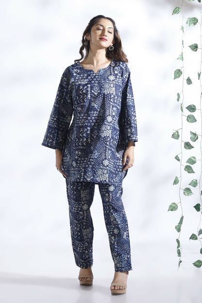 Breathables Abstract Cotton Co-Ord Set – Blue