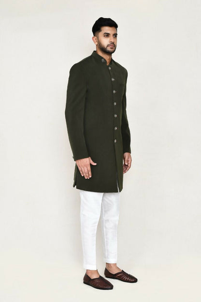 Joban Fashion Green Colored Terry Rayon Fabric Indo Western With Straight Fit Pant