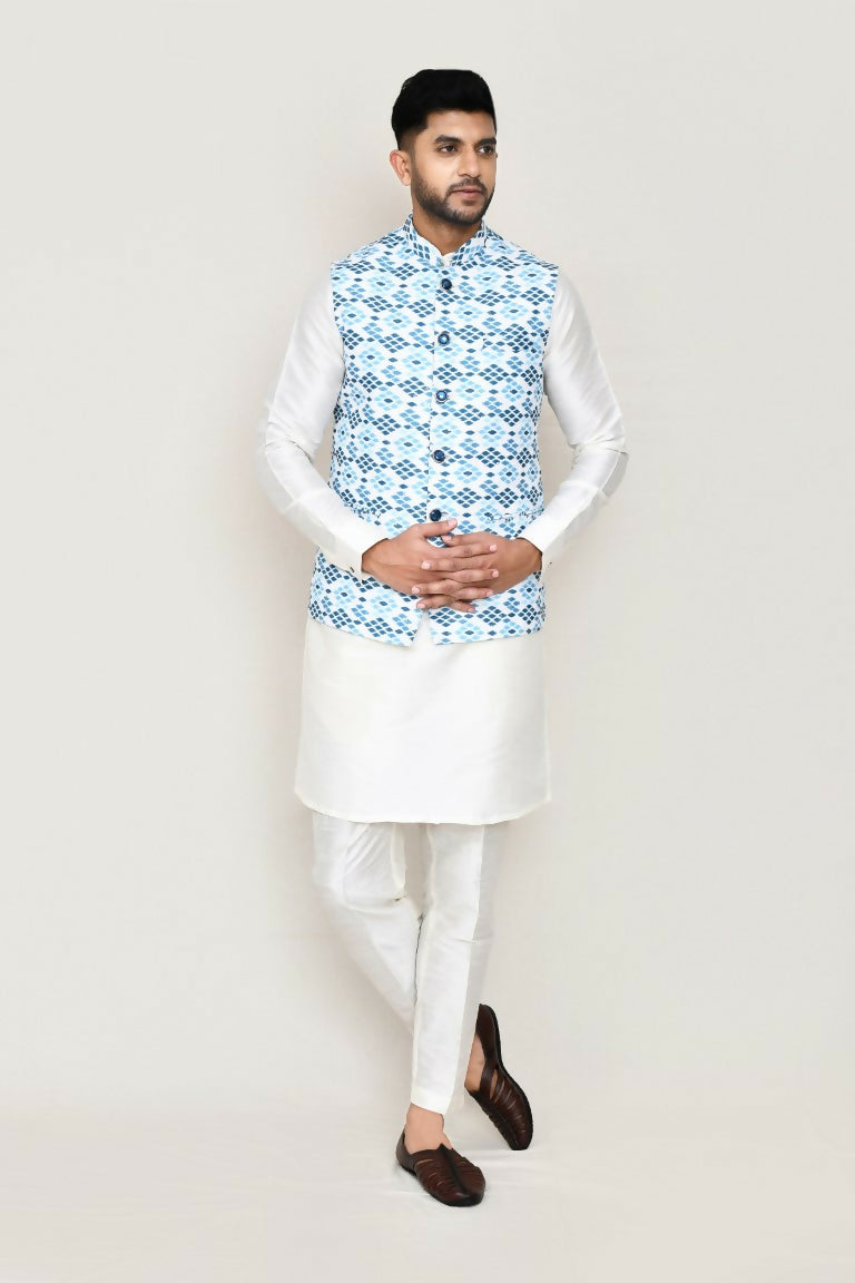 Joban Fashion White Colored Art Silk Fabric Kurta, Jacket With Straight Fit Pant