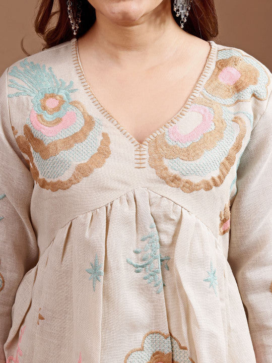 Tikhi Imli Embroiderey Linen Tunic With Trousers