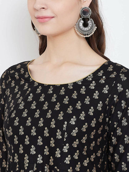 Cheera Embellished Daily Wear Cotton Blend Kurta - Black