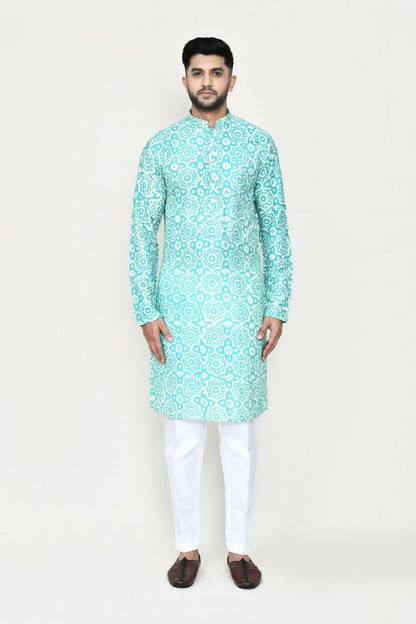 Joban Fashion Blue Colored Rayon Fabric Kurta With Straight Fit Pant