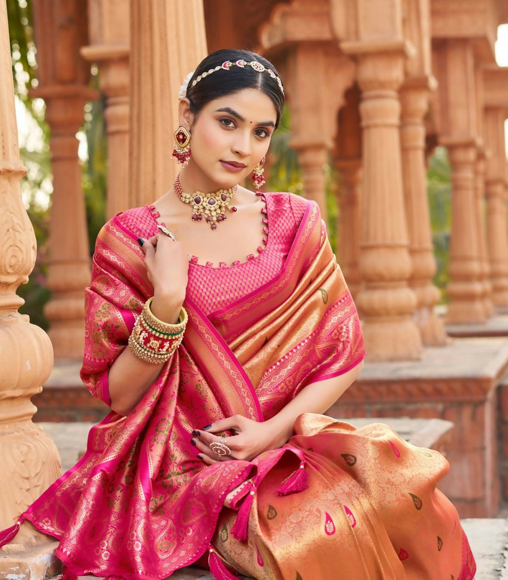 Jyoti Fashion Women's Mustard Soft Banarasi Silk Zari Woven Saree with Blouse