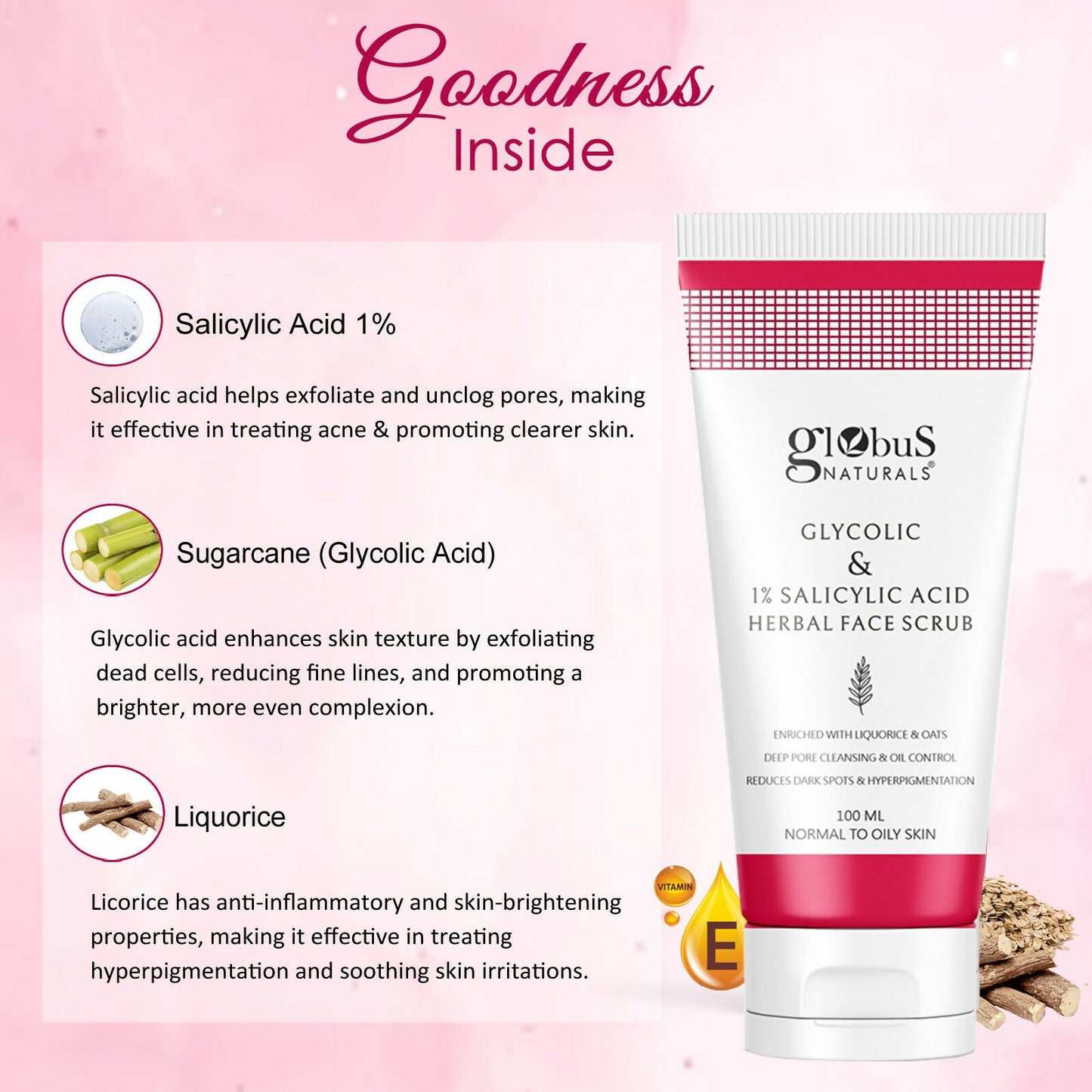 Globus Naturals Glycolic & 1% Salicylic Acid Herbal Anti Acne Face Scrub