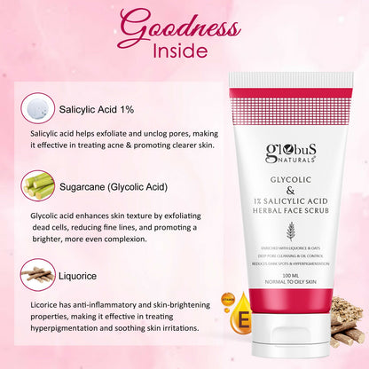 Globus Naturals Glycolic & 1% Salicylic Acid Herbal Anti Acne Face Scrub