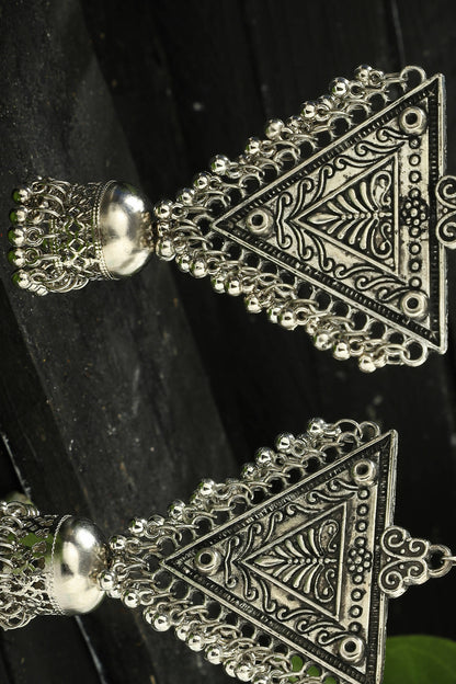 Mominos Fashion Joharkamal Silver-Plated Triangle Design Drop Earrings For Women