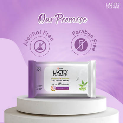 Lacto Calamine Oil Control Face Wipes, Makeup Remover Wipes With Neem & Aloe 30 Usable Wipes