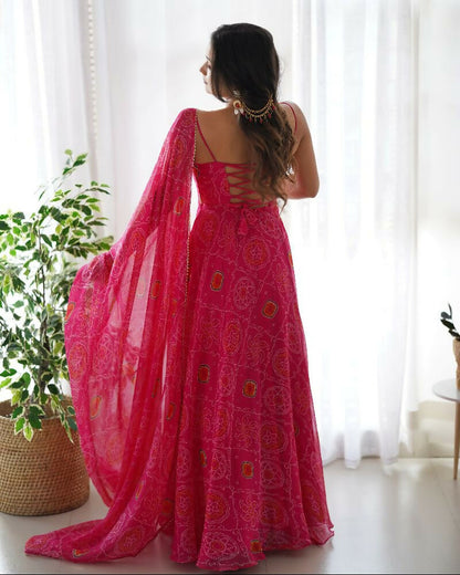Joban Fashion Pink Kurta Set Chiffon Sequin Embroidery Work