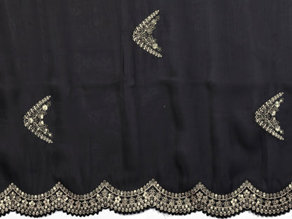 Vastranavya Black Embroidery Work Shimmer Chiffon Saree with Unstitched Blouse