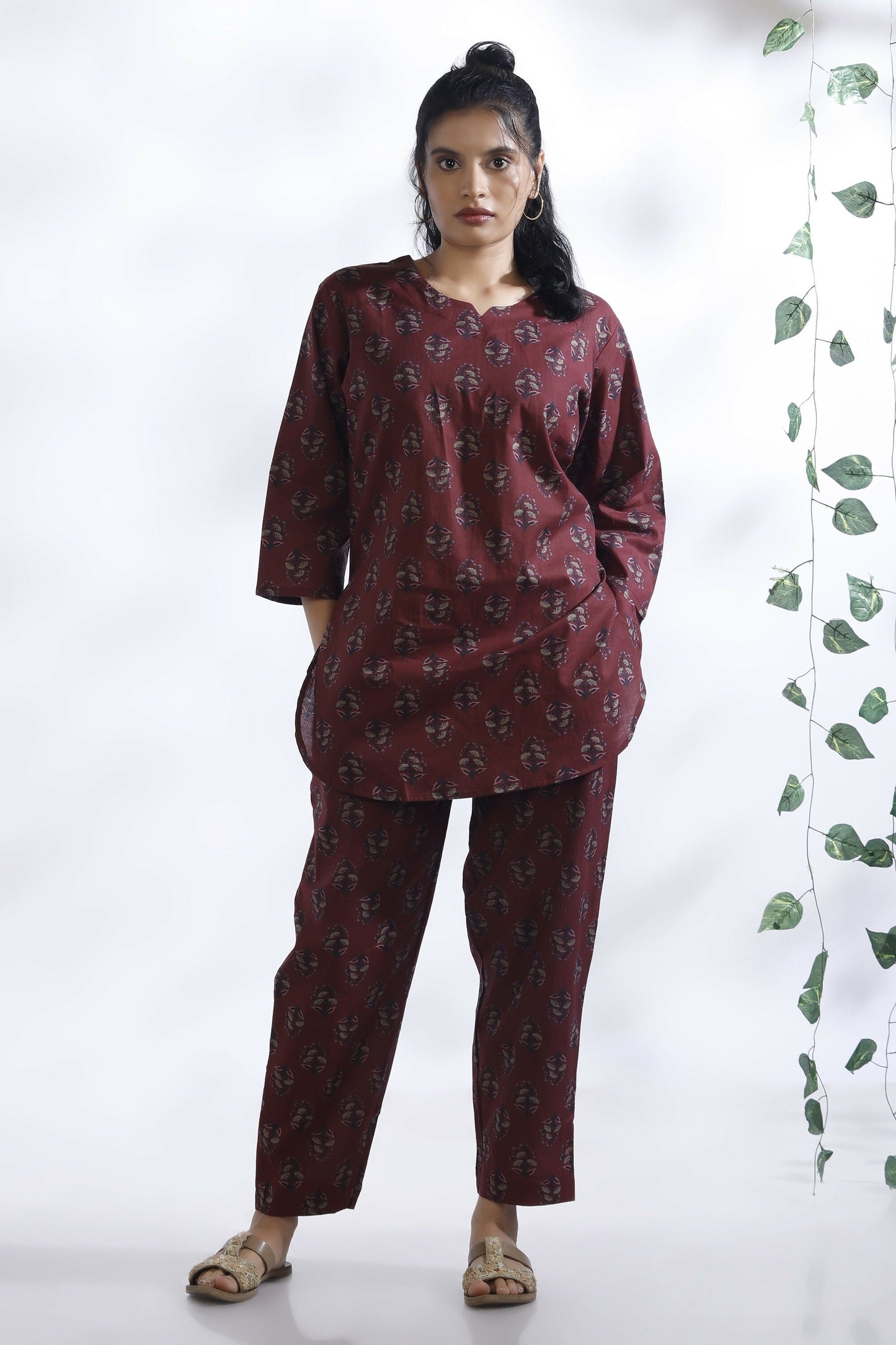 Breathables Butta Print Cotton Co-Ord Set – Wine