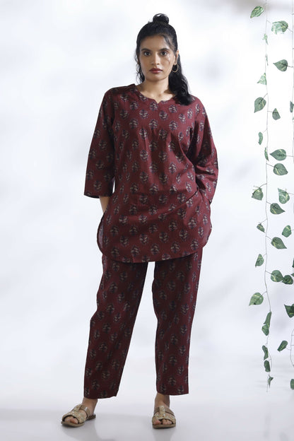 Breathables Butta Print Cotton Co-Ord Set – Wine