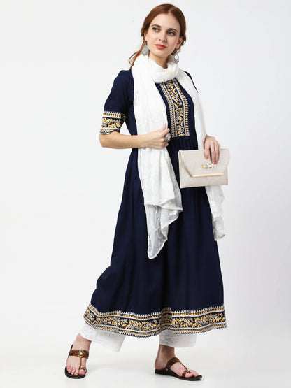 Cheera Embellished Party Wear Anarkali Dress - Navy Blue