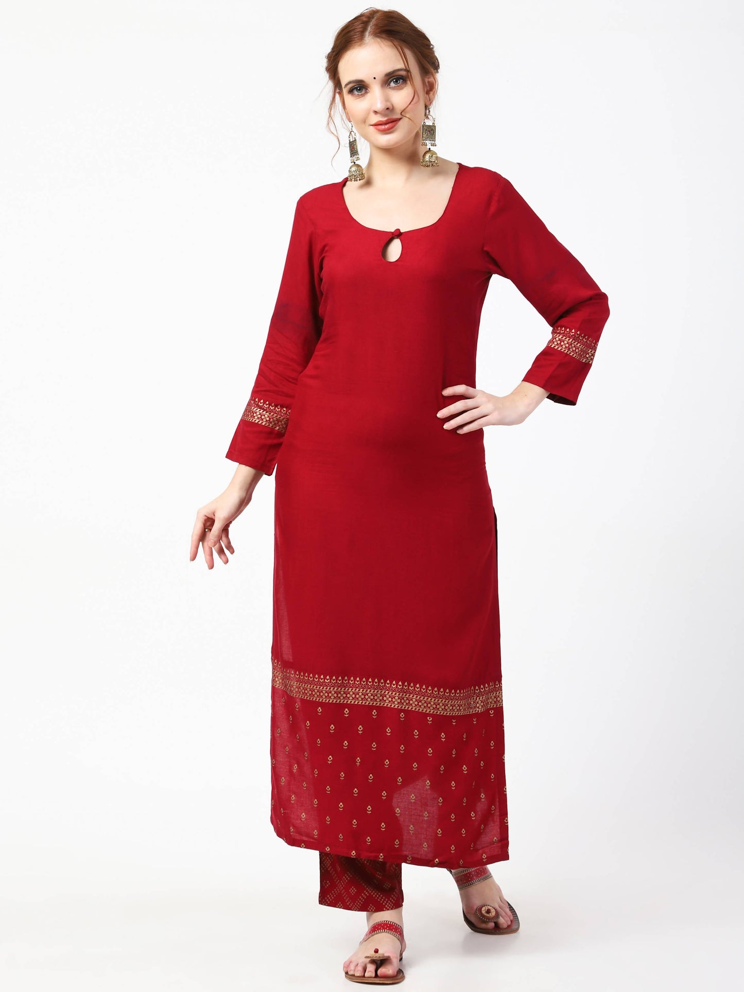 Cheera Maroon Kurta Palazzo & Silk Dupatta Set (CH-86KPD)