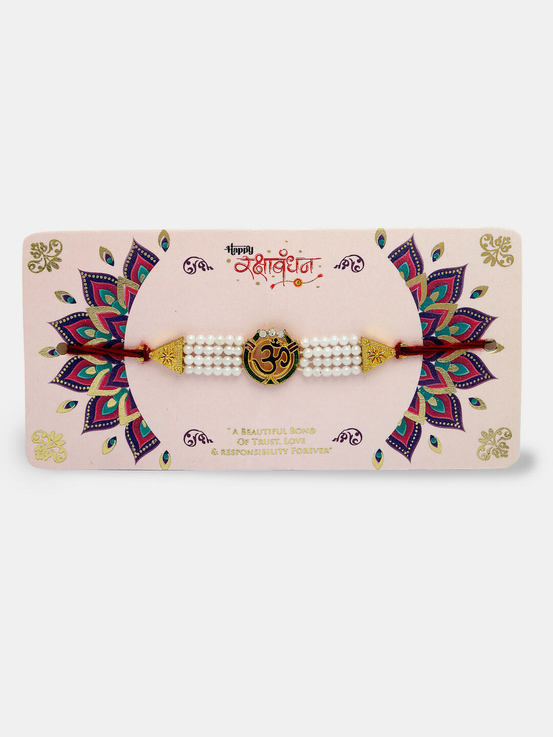 NVR Women & Men Set of 2 White Pearl Bhaiya Bhabhi Rakhi With Roli Chawal & Chocolate