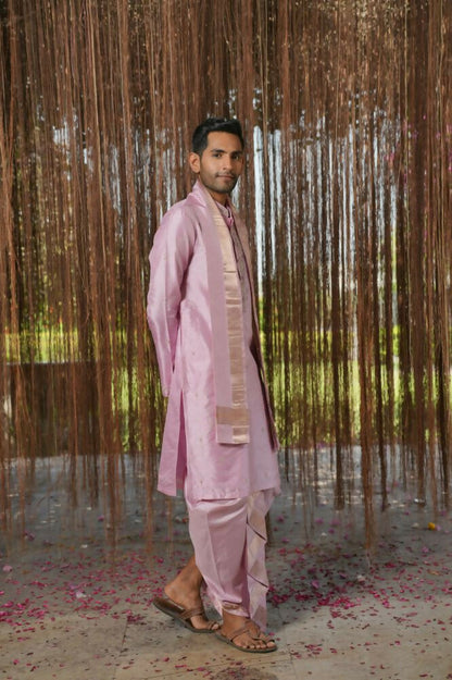 Lavender Kanjivaram Machien Embroidered Pattu Set by Hilo Design