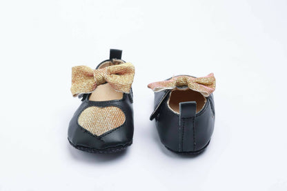 Tiny Bugs Girls Heart Bow Detailing Booties - Black & Gold