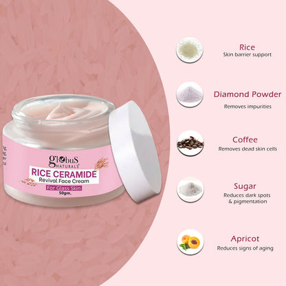 Globus Naturals Rice Ceramide Revival Face Cream, For Korean Glass Skin