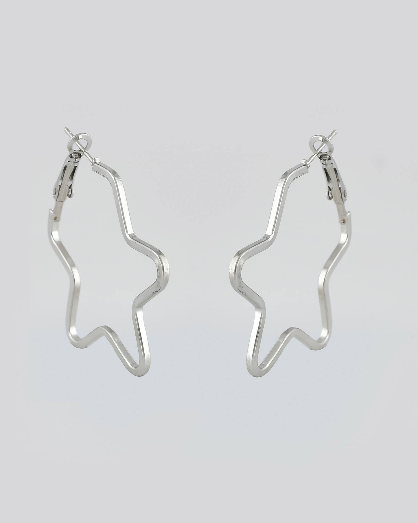 VOJ Women Sliver Tonned Star Shape Stainless Steel Hoop Earrings