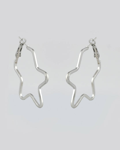 VOJ Women Sliver Tonned Star Shape Stainless Steel Hoop Earrings