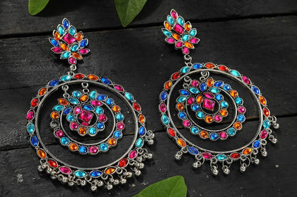 Mominos Fashion Johar Kamal Women's Multi Colour Kundan Circles Earrings