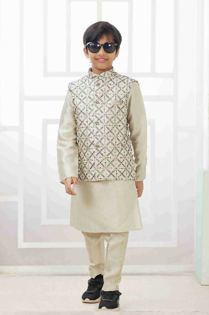 Raivat Ethnic Art Silk Embroidery Work 3 Pics Jacket Set In Pista Green Colour