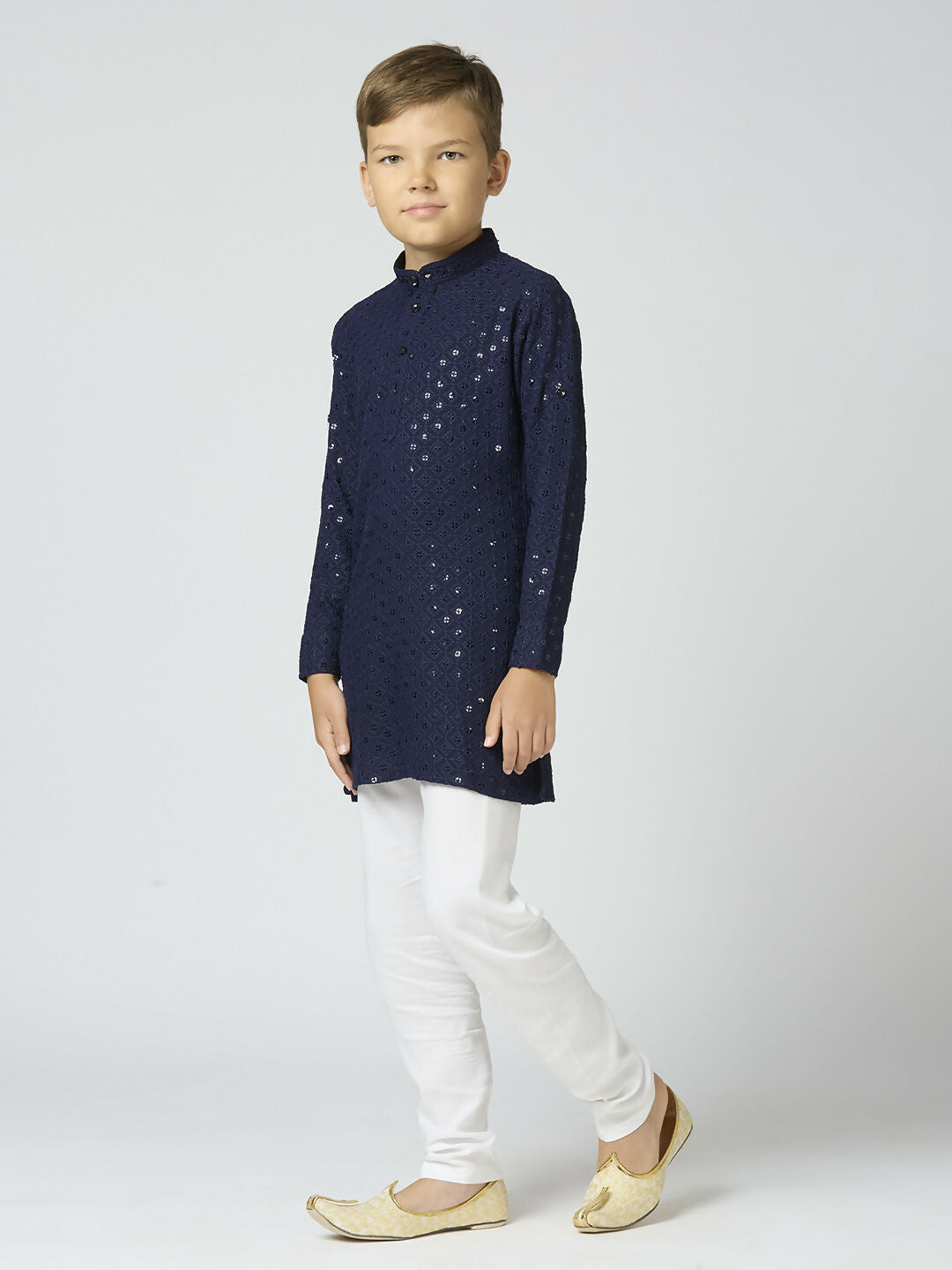 Joban Fashion Kids Island Full Sleeves Cotton Kurta and Pyjama Set with Sequin work - Navy Blue