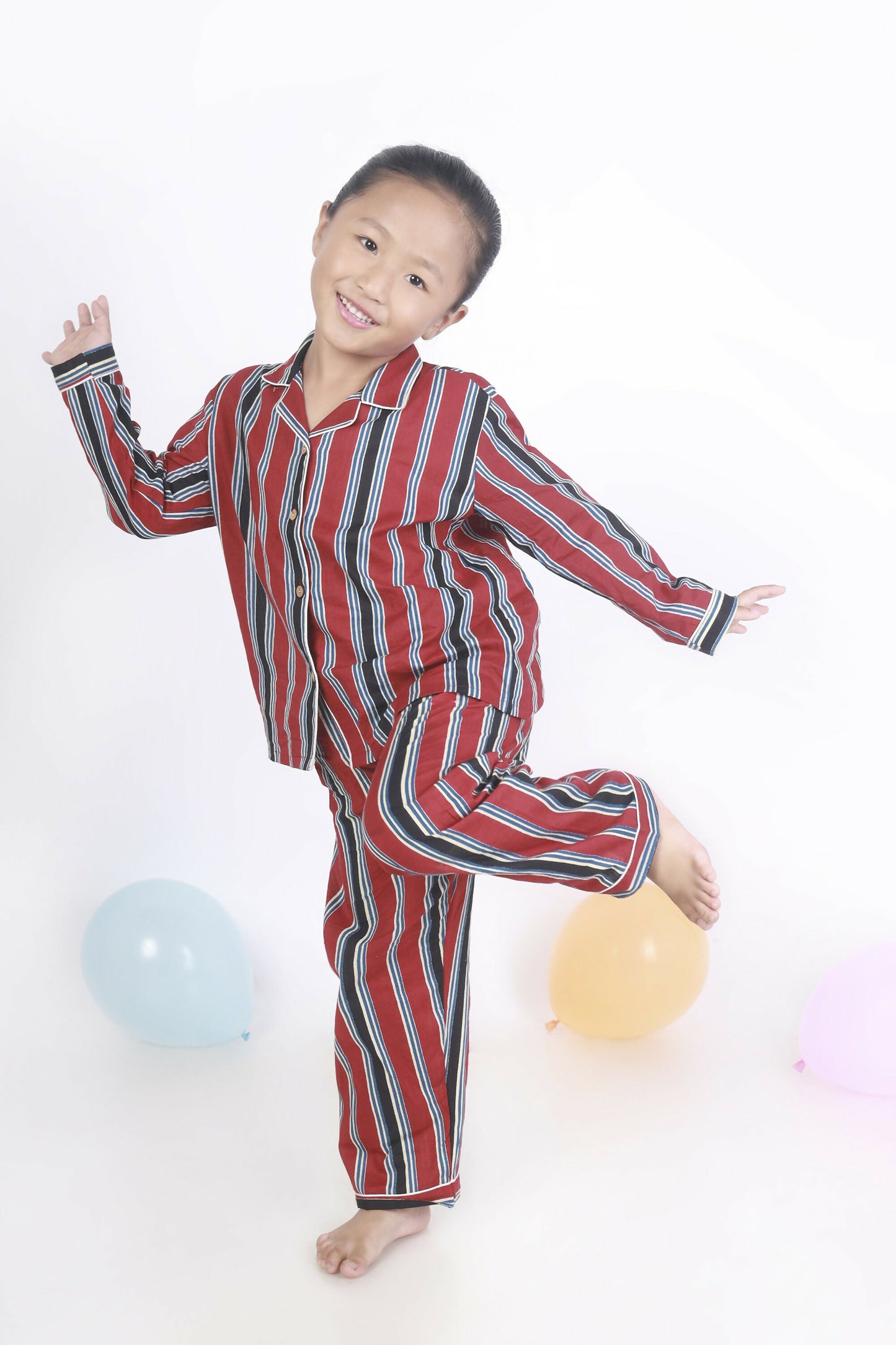 Breathables Kids Cotton Night Suit – Red Stripes Shirt & Pyjama Co-Ord Set For Boys & Girls
