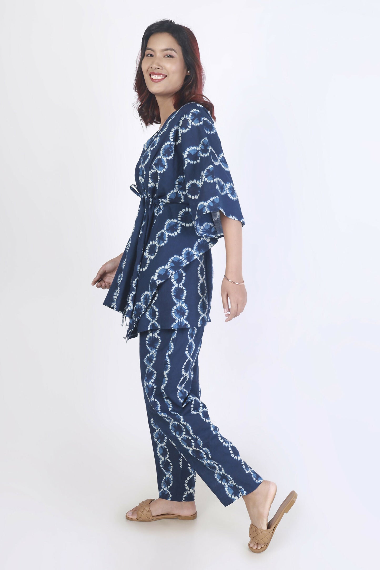 Breathables Women’S Loungewear Kaftan Cotton Blue Abstract Print Co-Ord Set