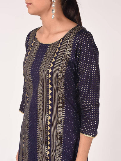 Cheera Hand Block Print Navy Color Straight Kurta
