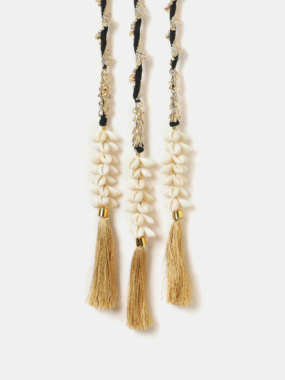 Ruby Raang Gold Gota Pati Work And Black Thread And Shells With Gold Stones