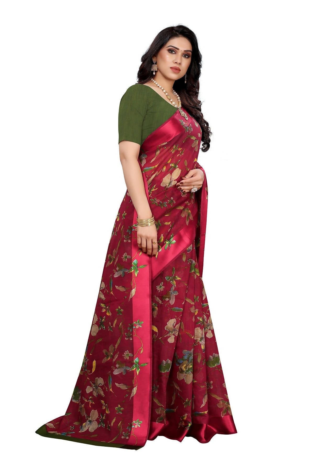 Vamika Red Linen Satin Patta Saree (MANSI RED)