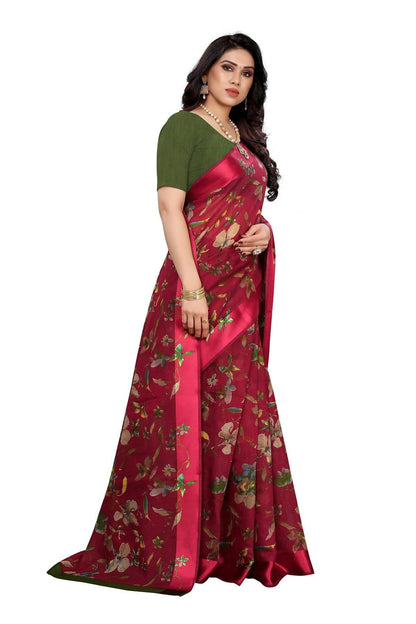 Vamika Red Linen Satin Patta Saree (MANSI RED)