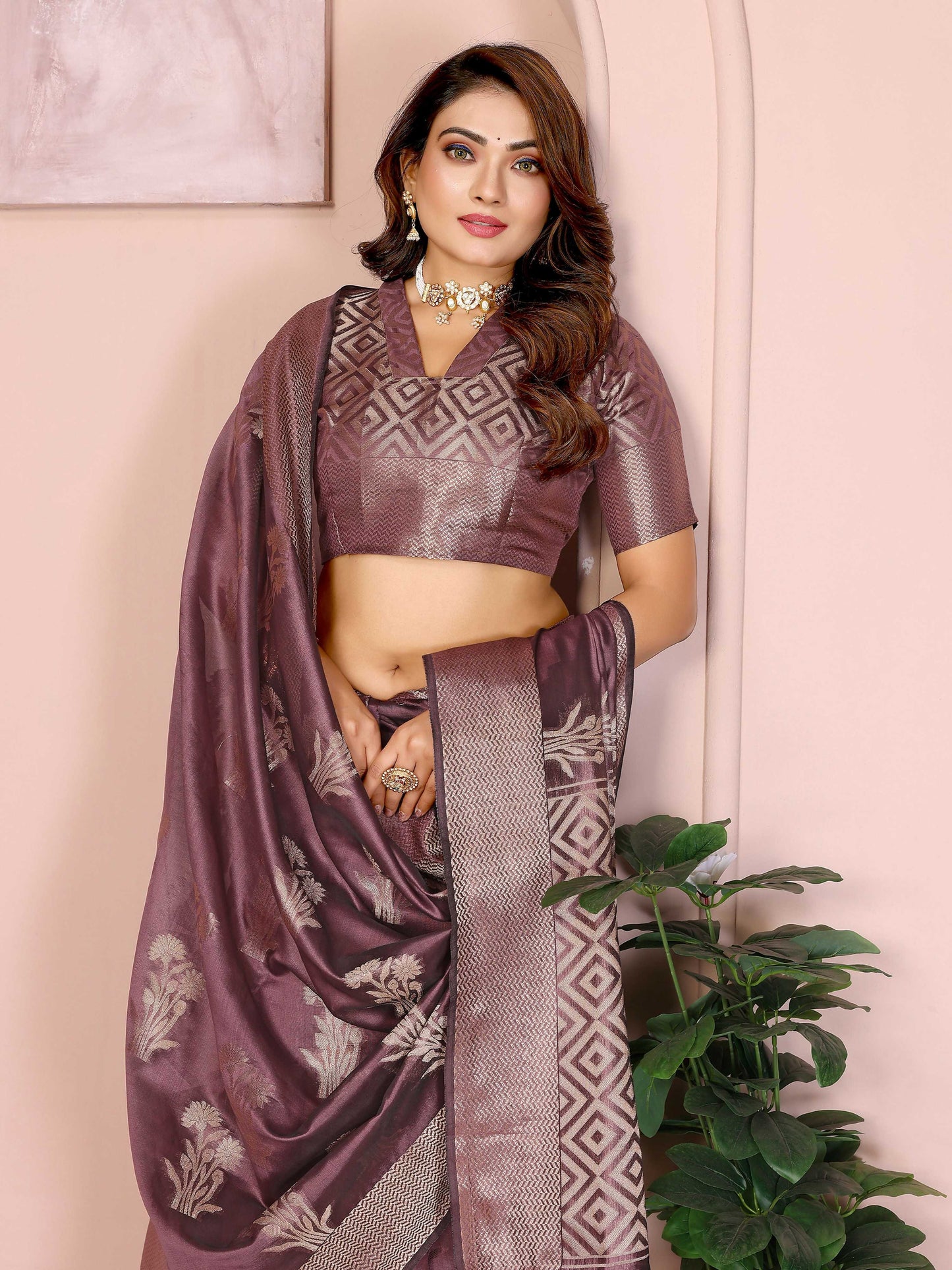 Aastha Fashion Purple Soft Organza Silk Weaving Saree