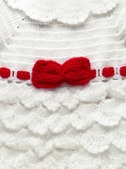 ChutPut Hand knitted Cinderella Wool Dress with Head band For Baby Girls  - White