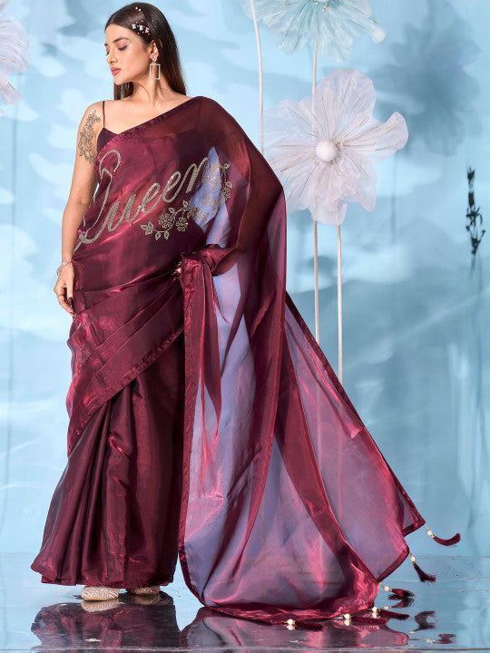 Tikhi Imli Embellished Embroidered Satin Designer Saree