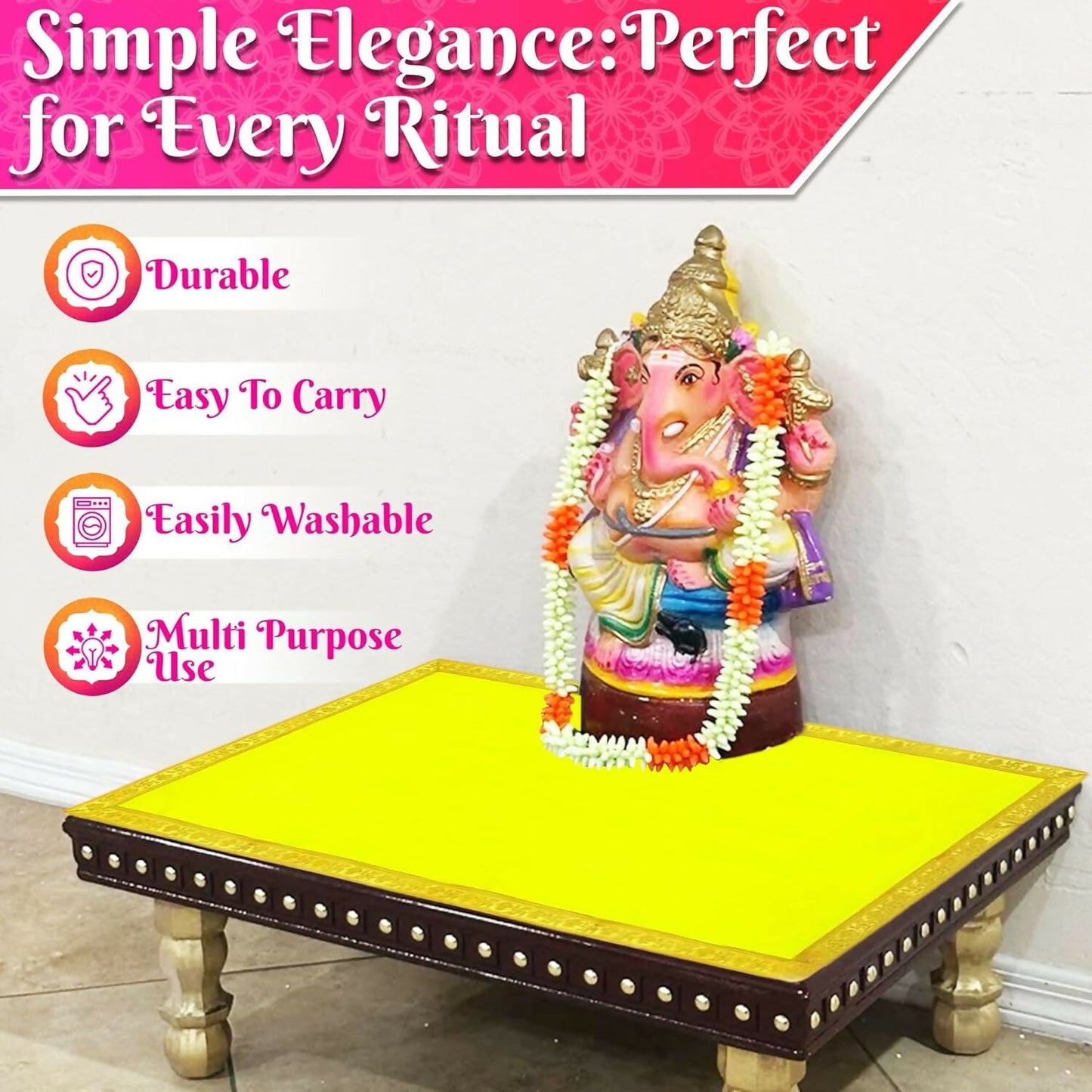 Bhakti Lehar Large Yellow Velvet Pooja Aasan Cloth – 20 x 40 Inch