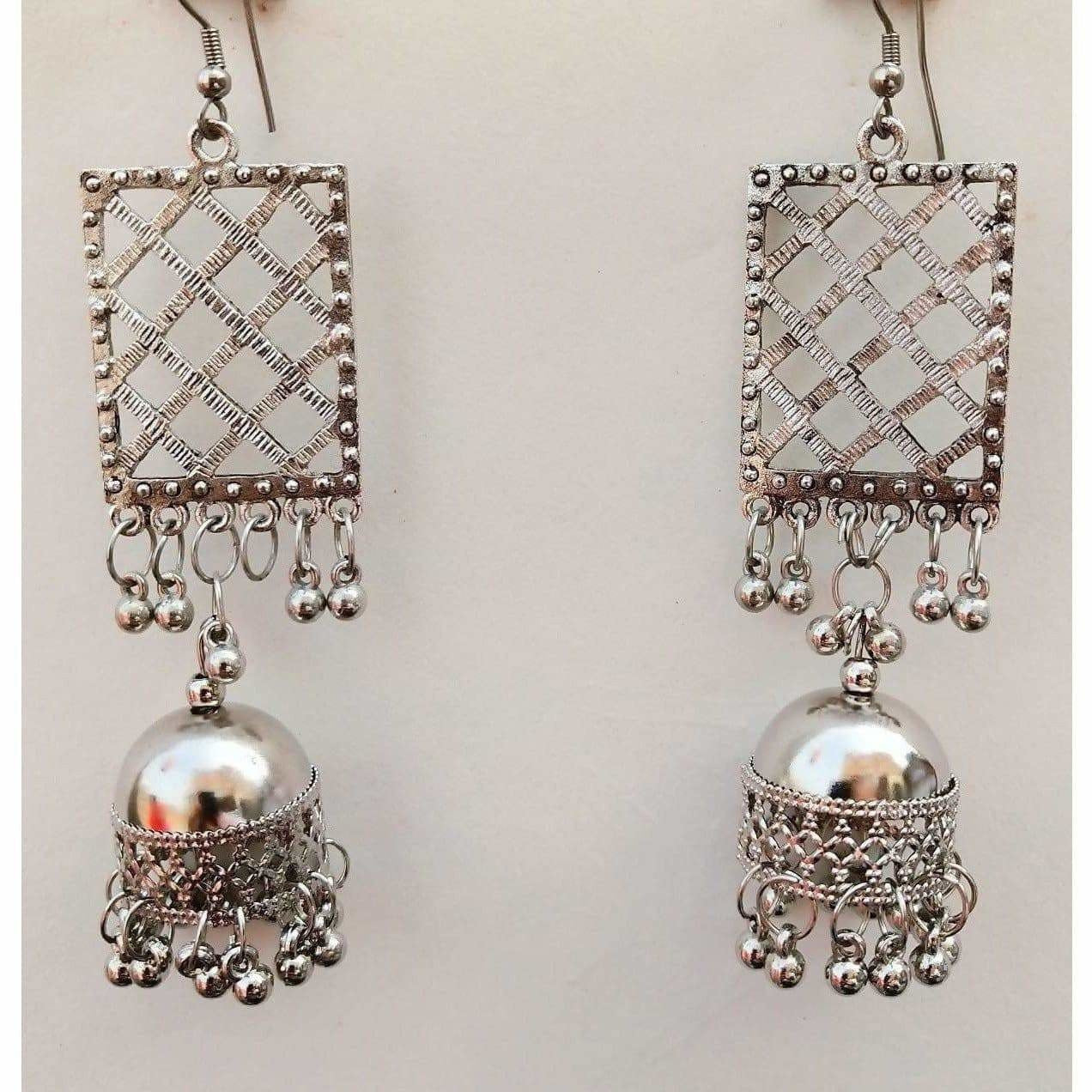 MS Fashion India Fashion Party Wear Silver Oxidized Jhumka Tassel Earrings