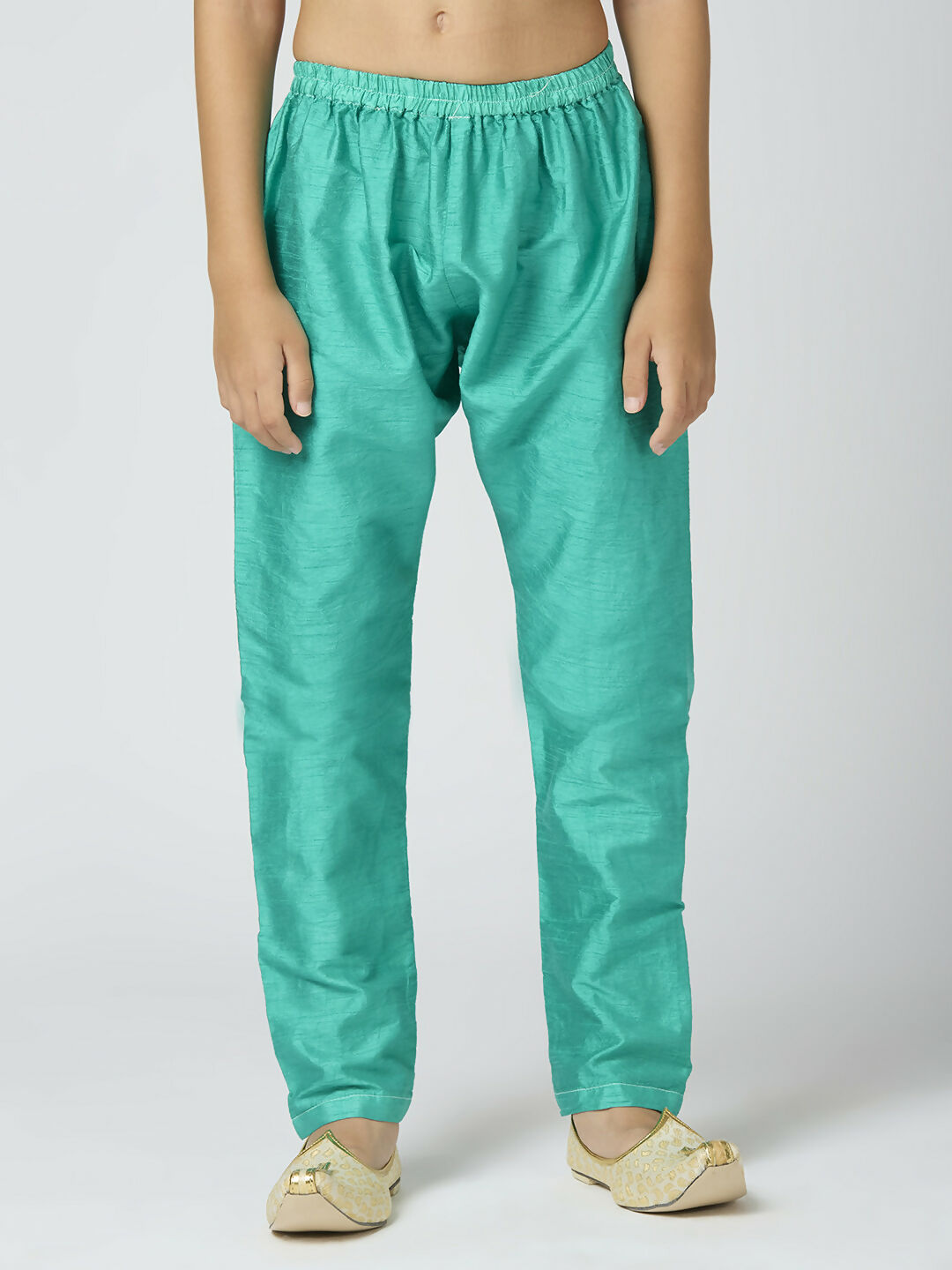 Joban Fashion Kids Island Full Sleeves Chanderi Kurta, Pyjama Set with Traditional Butta Work - Sea Green