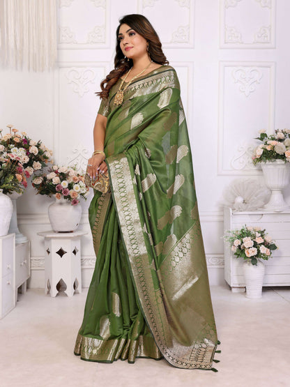 Aastha Fashion Mehndi Soft Organza Silk Weaving Saree