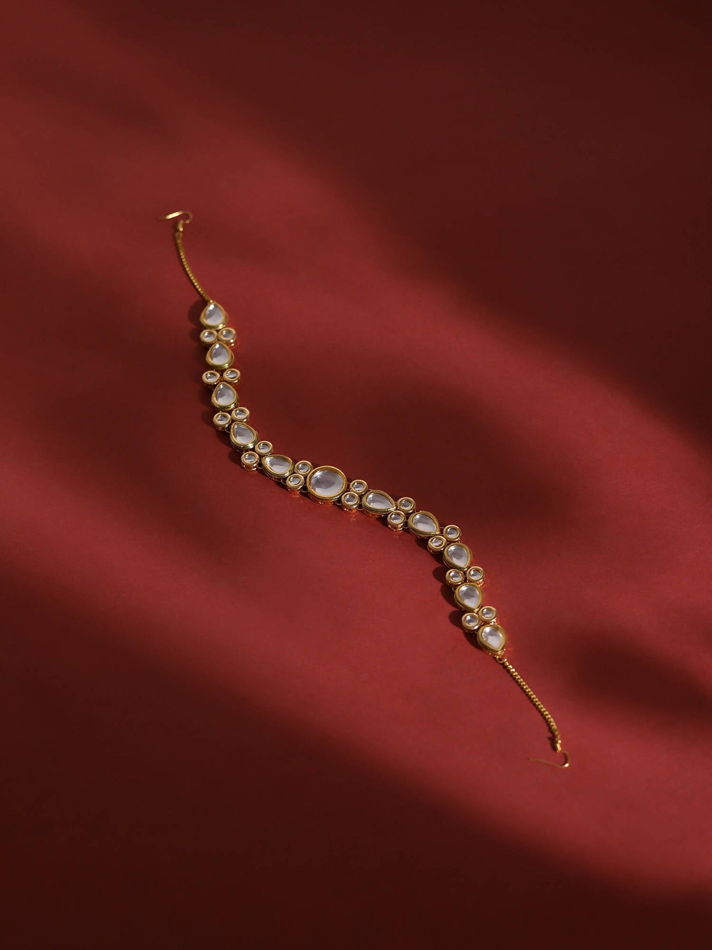 Gold-Polished White Kundan-Studded Hair Band - Ruby Raang