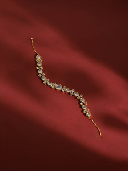 Gold-Polished White Kundan-Studded Hair Band - Ruby Raang