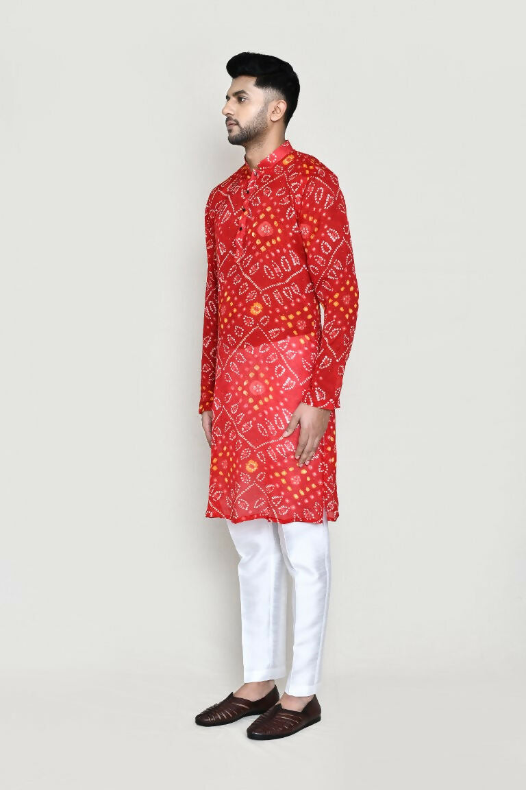 Joban Fashion Red Colored Georgette Fabric Kurta With Straight Fit Pant