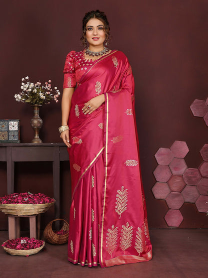 Joban Fashion Pink Floral Motifs Banarasi Silk Sarees