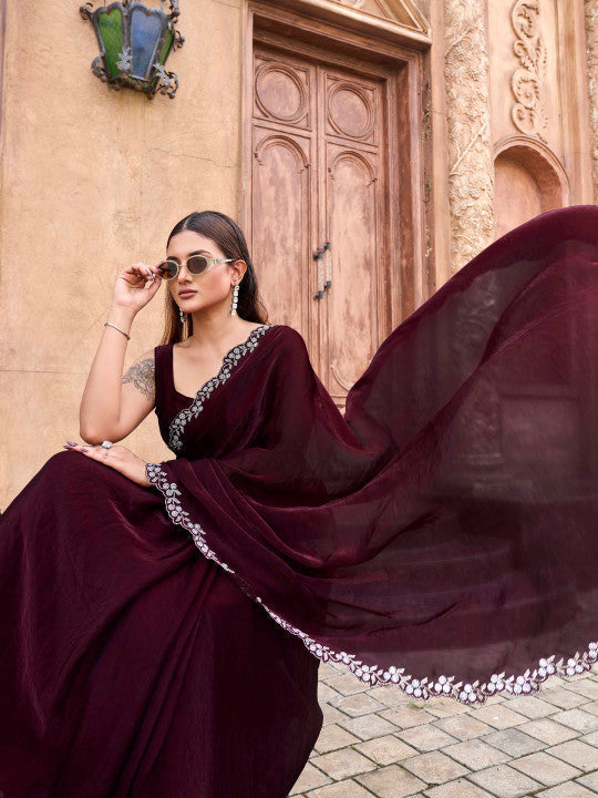 Tikhi Imli Embellished Sequinned Satin Heavy Work Saree